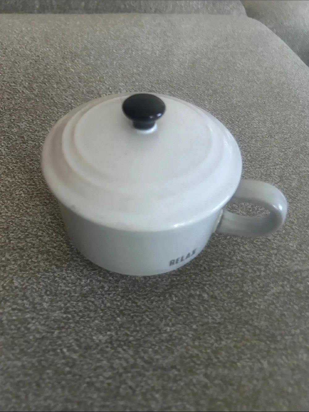 Hearth & Hand White Ceramic Lidded Soup Mug with Black Knob